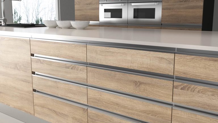 Modern IKEA kitchen with California oak replacement cabinet fronts DM2448
