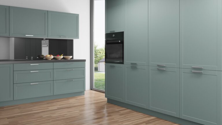 IKEA kitchen with fjord blue replacement doors PT5005