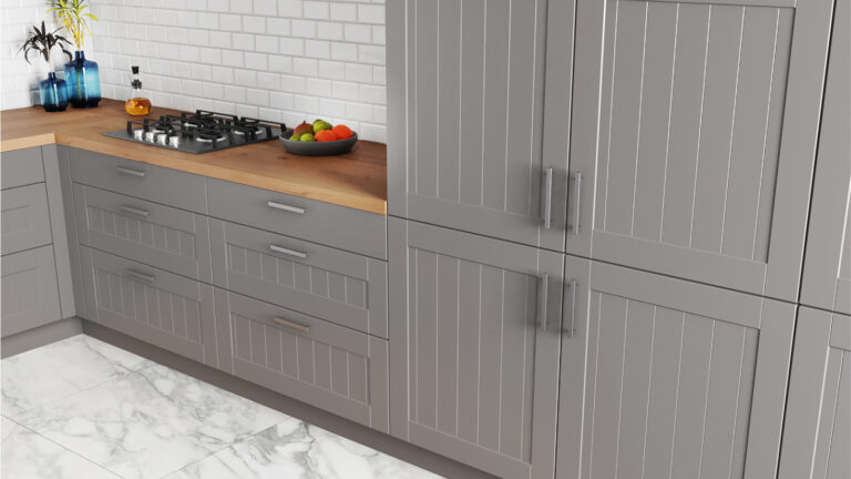 Modern IKEA kitchen with arctic grey replacement doors PT5006