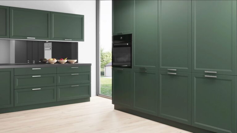 IKEA kitchen with green antique replacement doors UN0138
