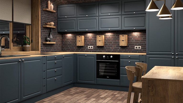 IKEA kitchen upgrade with Parisian blue replacement doors PT5024